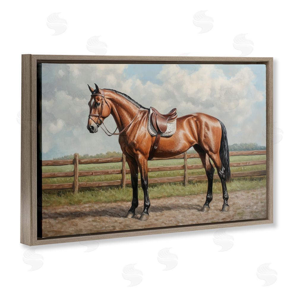 Petal Prints Design Sunshine Pony on Farm Path Brown Floating Framed Canvas Wall Art Print