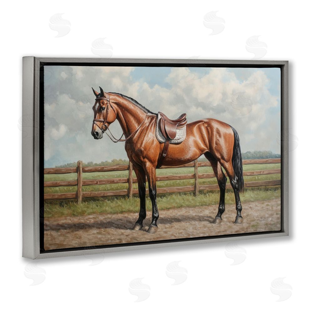 Petal Prints Design Sunshine Pony on Farm Path Gray Floating Framed Canvas Wall Art Print