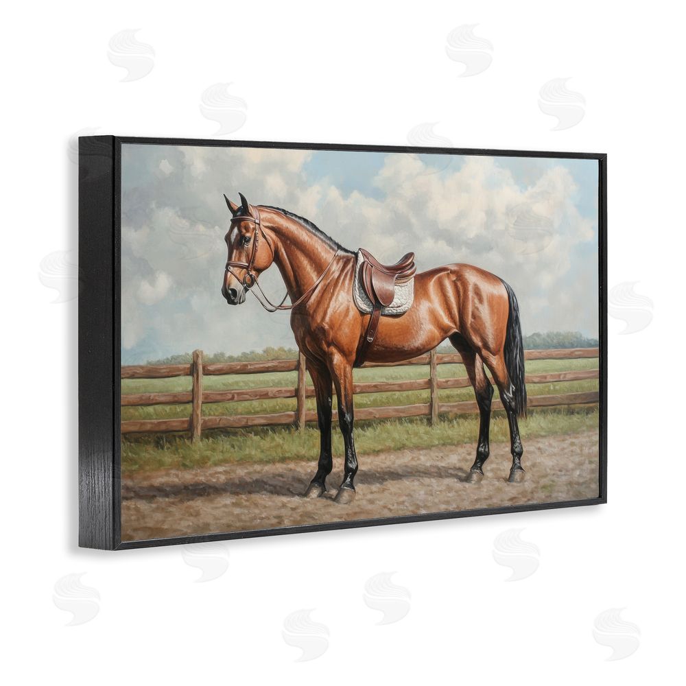Petal Prints Design Sunshine Pony on Farm Path Black Framed Giclee Wall Art Print