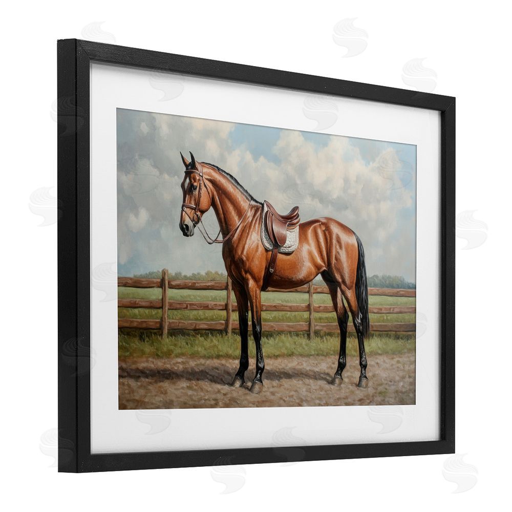 Petal Prints Design Sunshine Pony on Farm Path Black Framed Print Under Glass with White Mat Wall Art