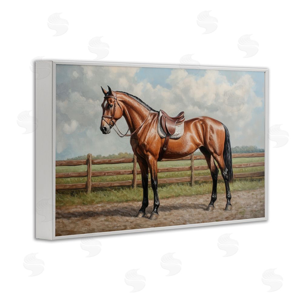 Petal Prints Design Sunshine Pony on Farm Path White Framed Giclee Wall Art Print
