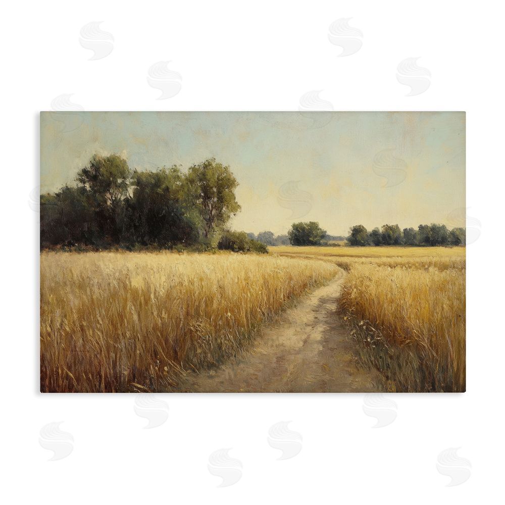 Petal Prints Design Sunlit Country Wheat Path Stretched Canvas Wall Art Print