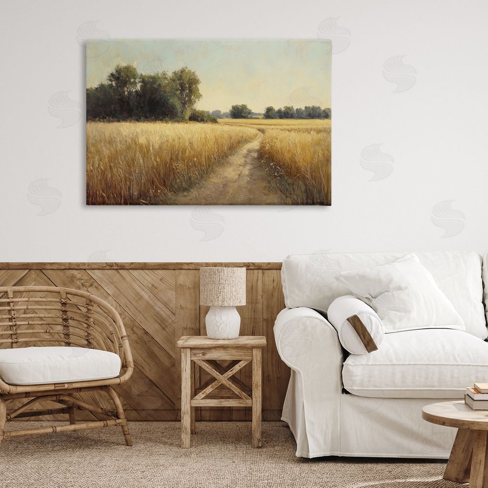 Petal Prints Design Sunlit Country Wheat Path Stretched Canvas on Wall
