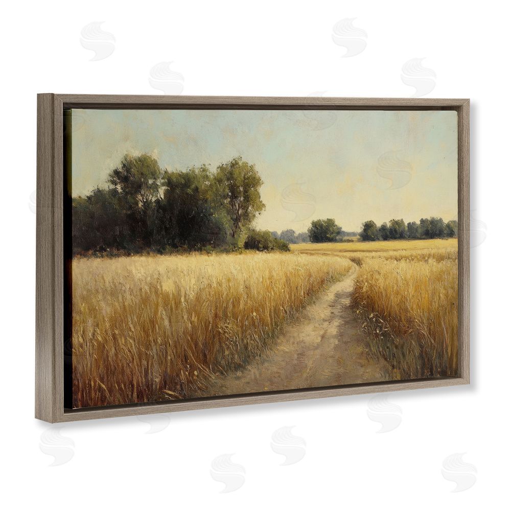 Petal Prints Design Sunlit Country Wheat Path Brown Floating Framed Canvas Wall Art Print