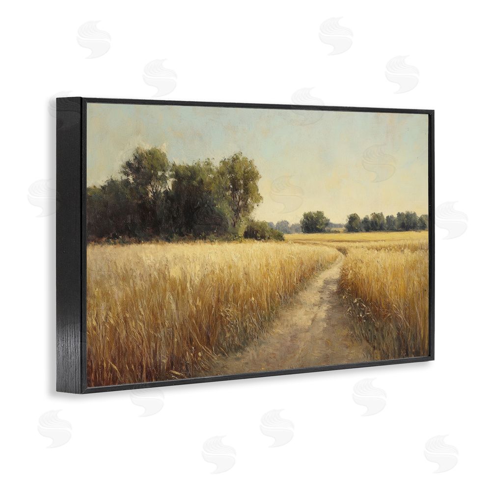 Petal Prints Design Sunlit Country Wheat Path Black Framed Giclee Wall Art Print