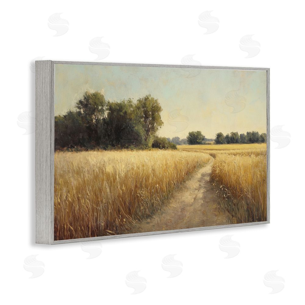 Petal Prints Design Sunlit Country Wheat Path Gray Framed Giclee Wall Art Print