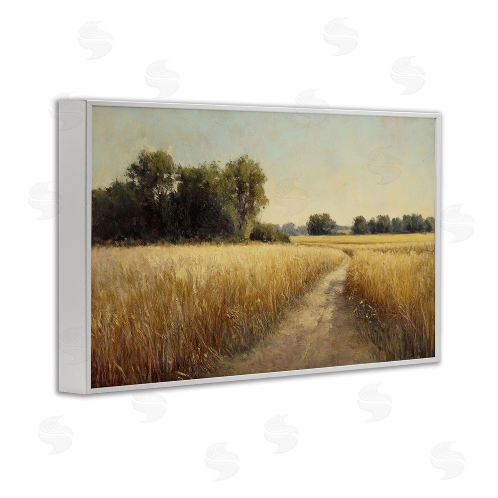 Petal Prints Design Sunlit Country Wheat Path White Framed Giclee Wall Art Print