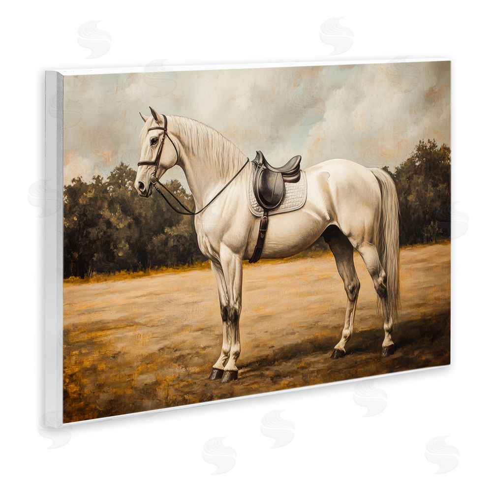 Petal Prints Design White Mare with Saddle Wall Plaque Printed Art