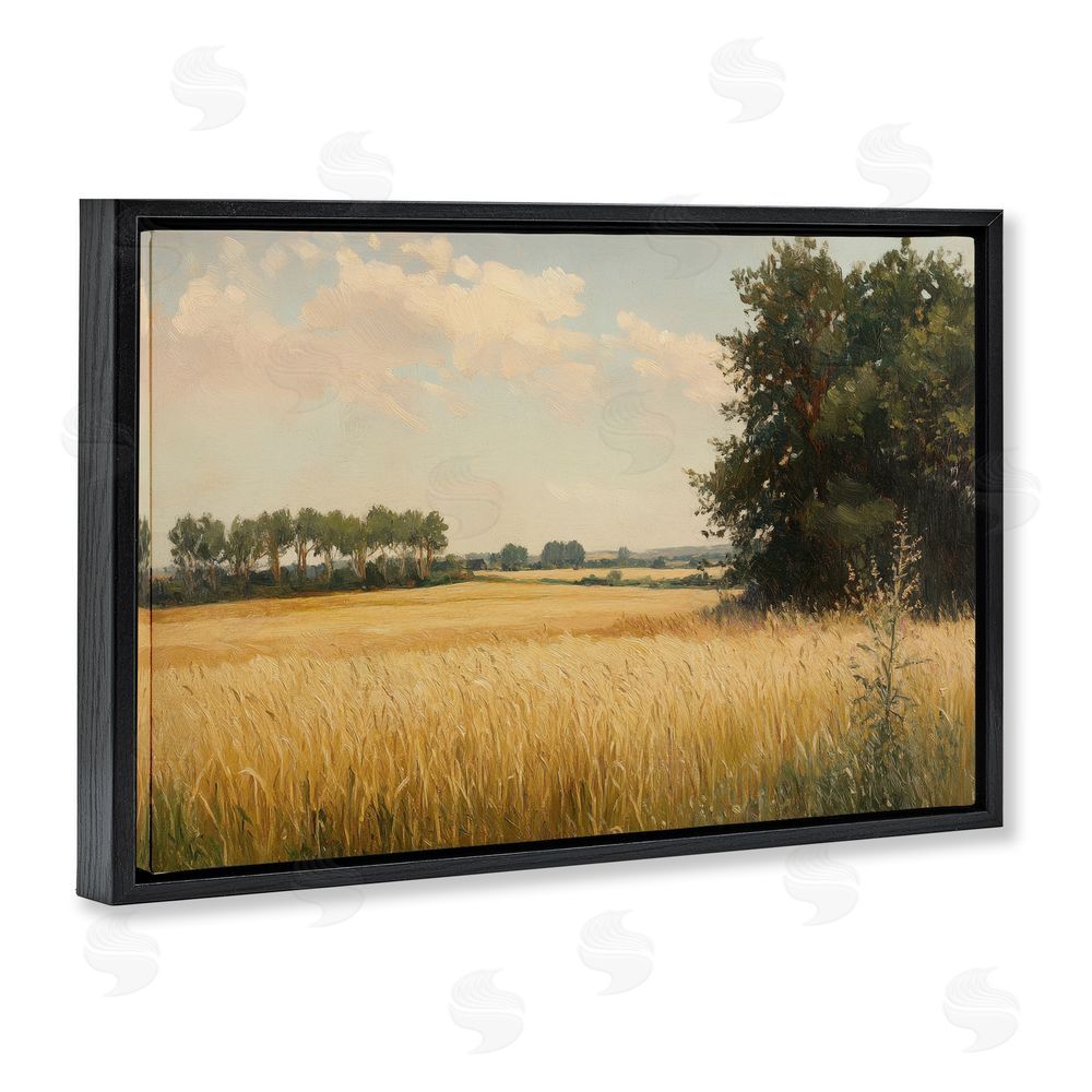 Petal Prints Design Where The Wheat Grows Black Floating Framed Canvas Wall Art Print