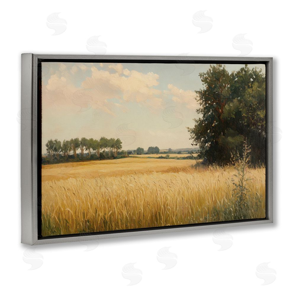 Petal Prints Design Where The Wheat Grows Gray Floating Framed Canvas Wall Art Print