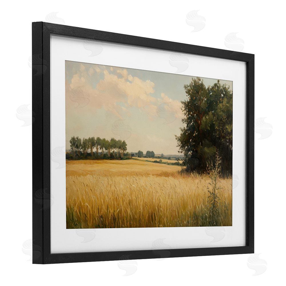 Petal Prints Design Where The Wheat Grows Black Framed Print Under Glass with White Mat Wall Art