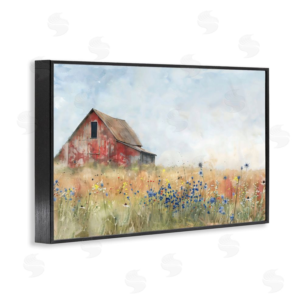 Creative Studio Rustic Barn in Colorful Meadow Black Framed Giclee Wall Art