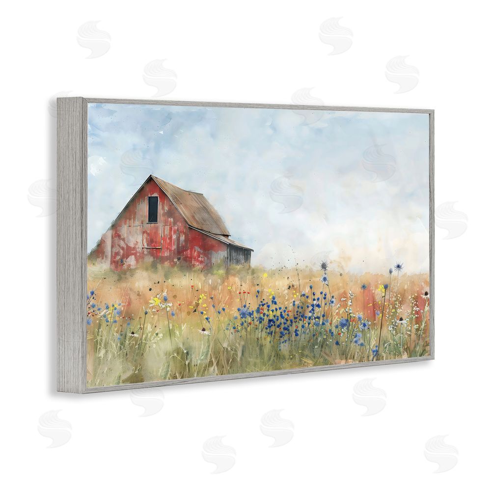Creative Studio Rustic Barn in Colorful Meadow Gray Framed Giclee Wall Art