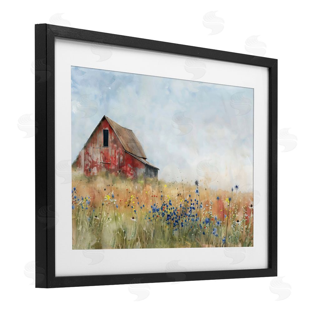 Creative Studio Rustic Barn in Colorful Meadow Black Framed Print Under Glass Wall Art