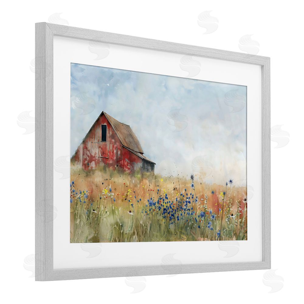 Creative Studio Rustic Barn in Colorful Meadow Gray Framed Print Under Glass Wall Art