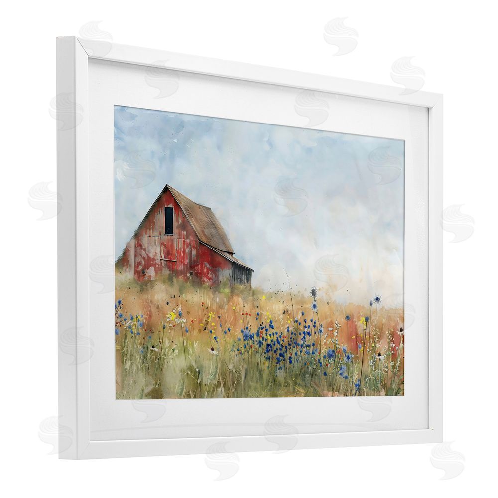 Creative Studio Rustic Barn in Colorful Meadow White Framed Print Under Glass Wall Art