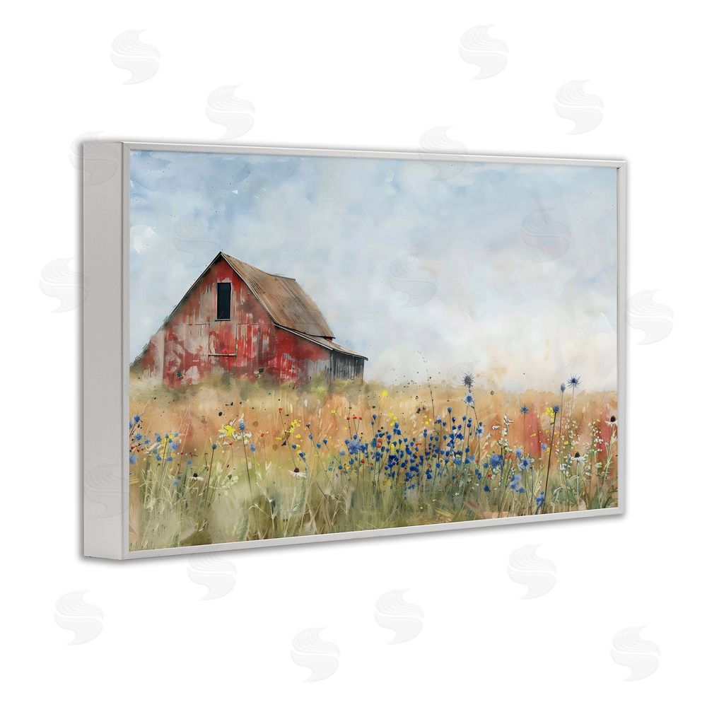 Creative Studio Rustic Barn in Colorful Meadow White Framed Giclee Wall Art