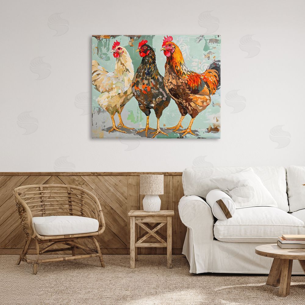 Creative Studio Abstract Chickens Trio Stretched Canvas Wall Art Print in Room