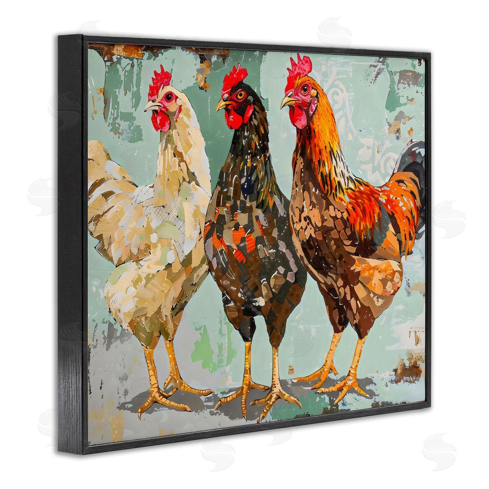 Creative Studio Abstract Chickens Trio Black Framed Giclee Wall Art Print