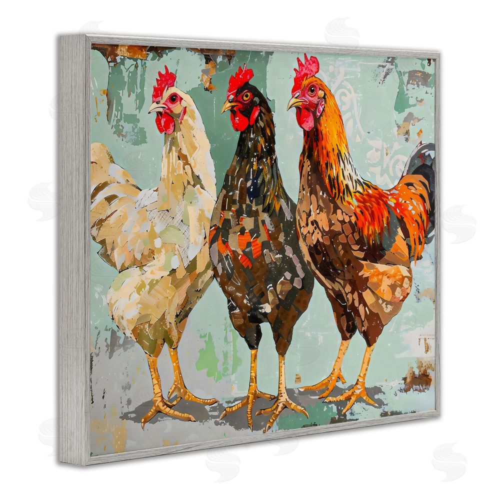 Creative Studio Abstract Chickens Trio Gray Framed Giclee Wall Art Print