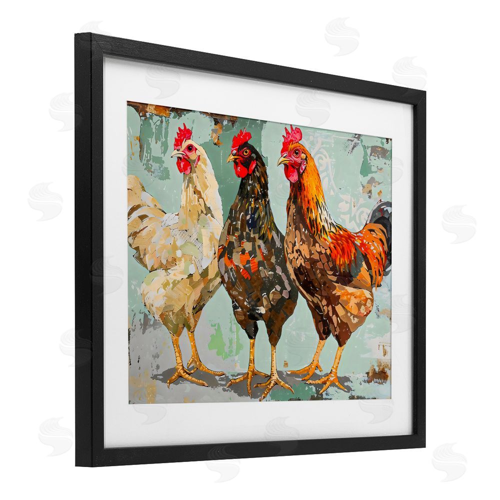 Creative Studio Abstract Chickens Trio Black Framed Print Under Glass with Matting Wall Art