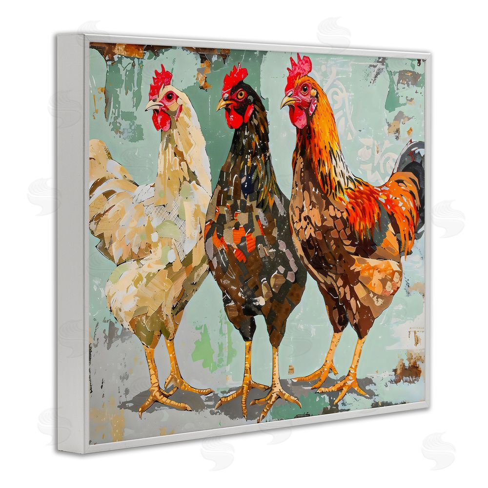 Creative Studio Abstract Chickens Trio White Framed Giclee Wall Art Print