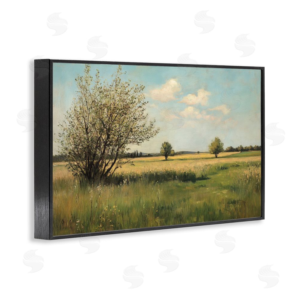 Petal Prints Design Peaceful Meadow Under Serene Sky Black Framed Giclee Wall Art