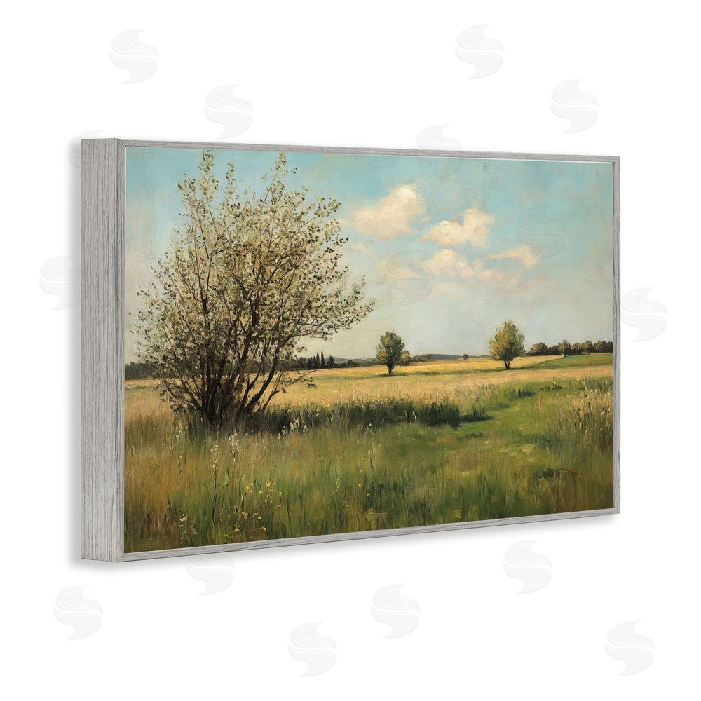 Petal Prints Design Peaceful Meadow Under Serene Sky Gray Framed Giclee Wall Art