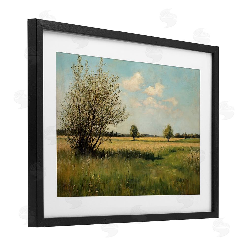 Petal Prints Design Peaceful Meadow Under Serene Sky Black Framed Print Under Glass Wall Art