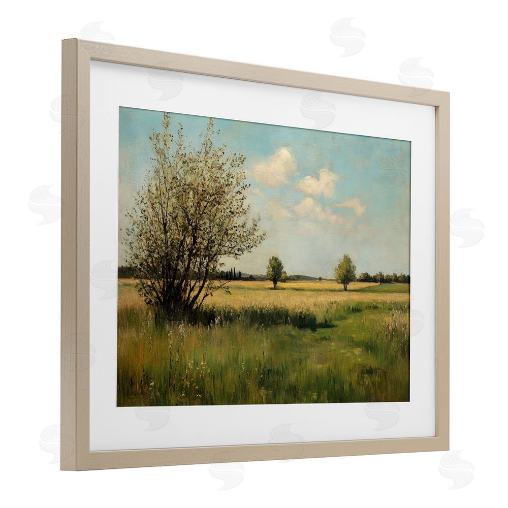 Petal Prints Design Peaceful Meadow Under Serene Sky Brown Framed Print Under Glass Wall Art