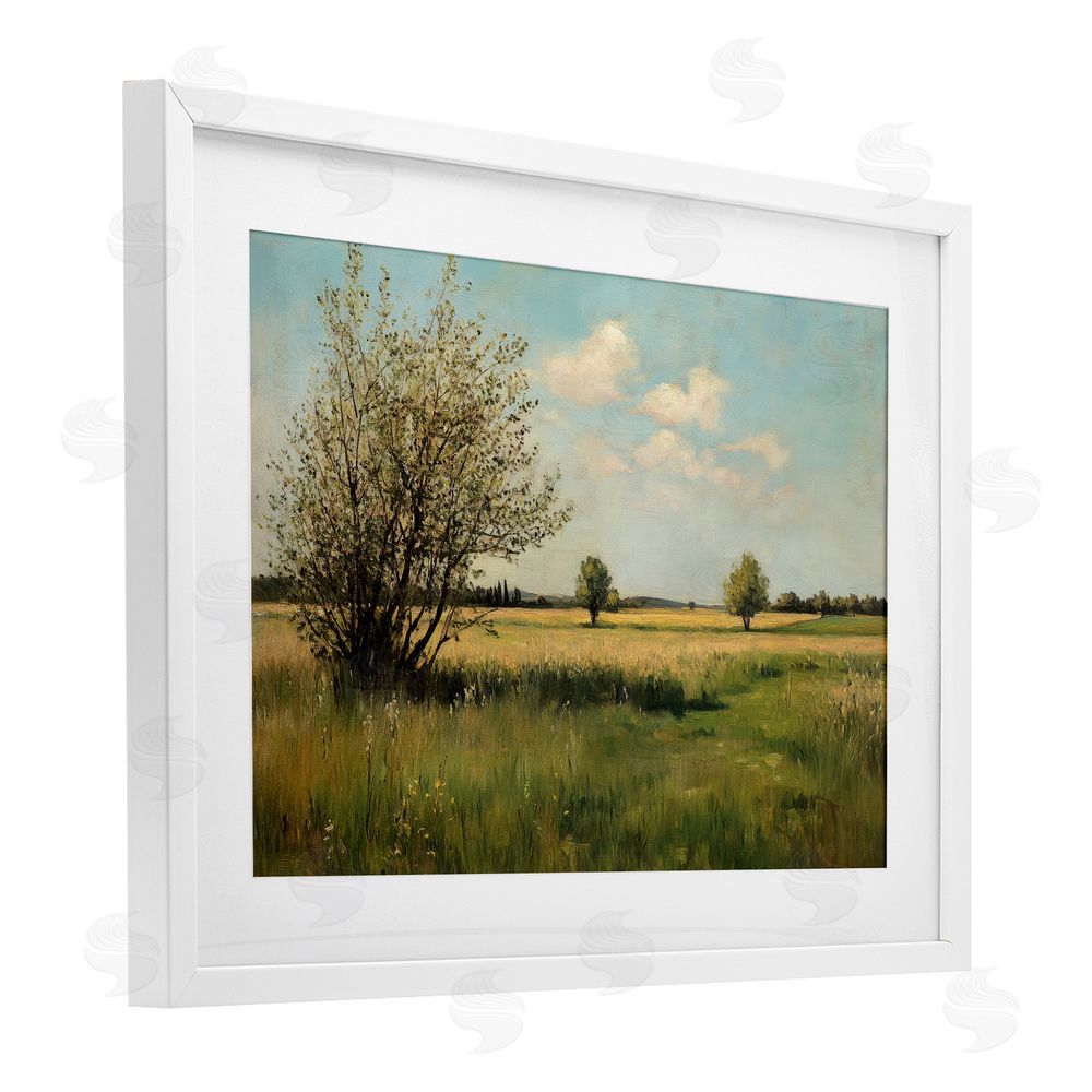 Petal Prints Design Peaceful Meadow Under Serene Sky White Framed Print Under Glass Wall Art