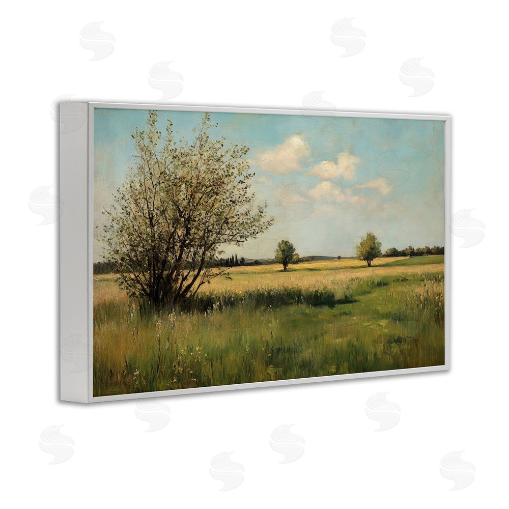 Petal Prints Design Peaceful Meadow Under Serene Sky White Framed Giclee Wall Art