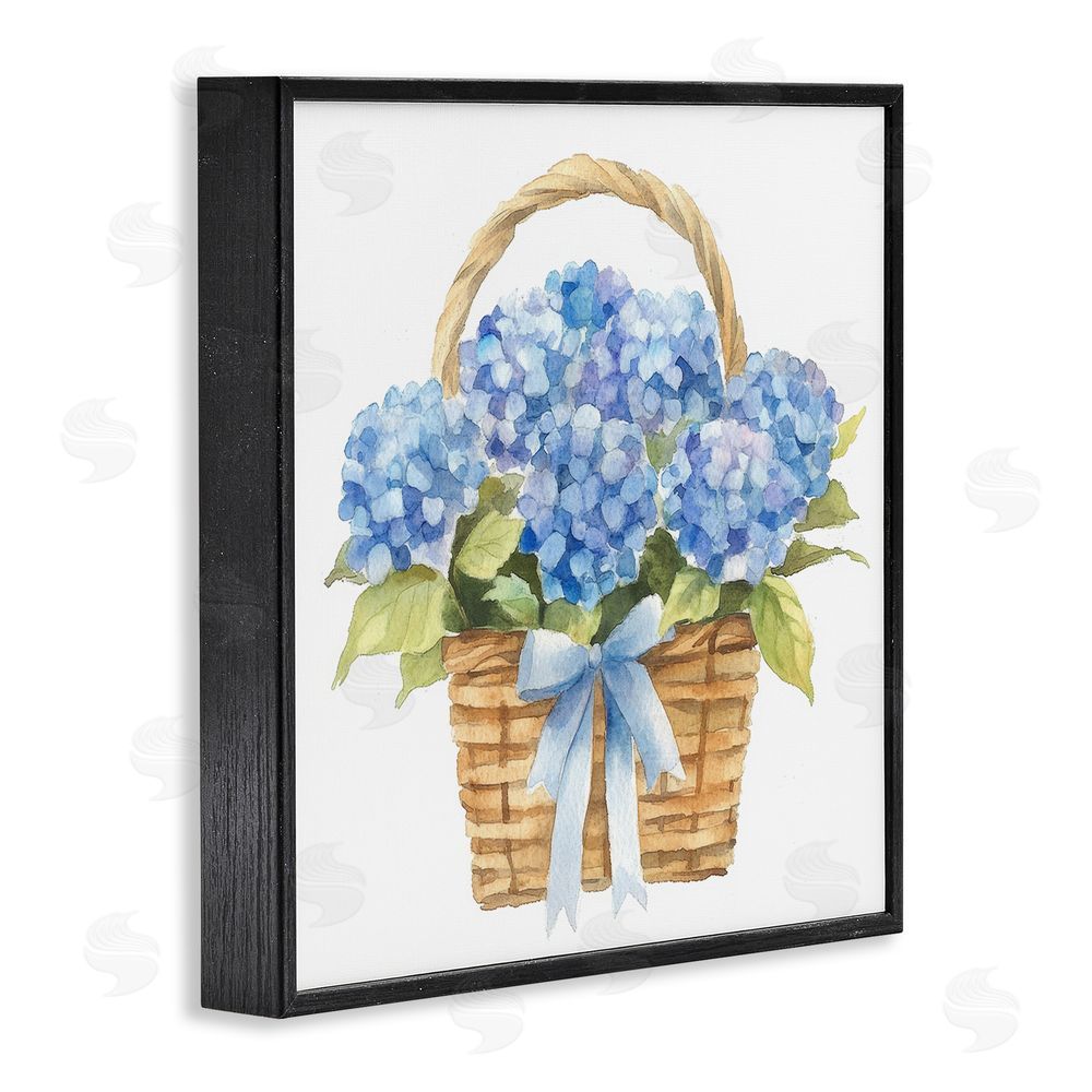 Petal Prints Design Pretty Blue Hydrangea Picnic Basket Black Framed Giclee Wall Art