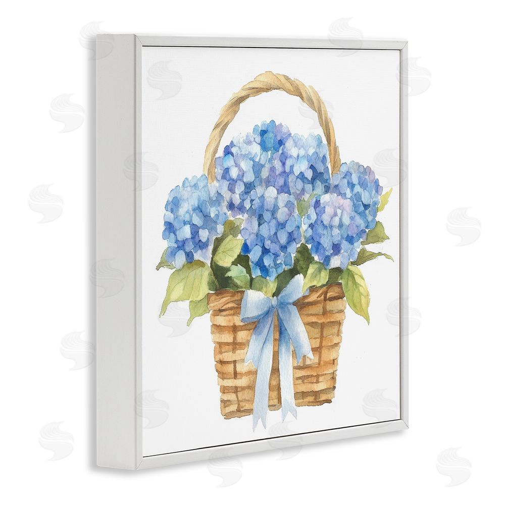 Petal Prints Design Pretty Blue Hydrangea Picnic Basket White Framed Giclee Wall Art