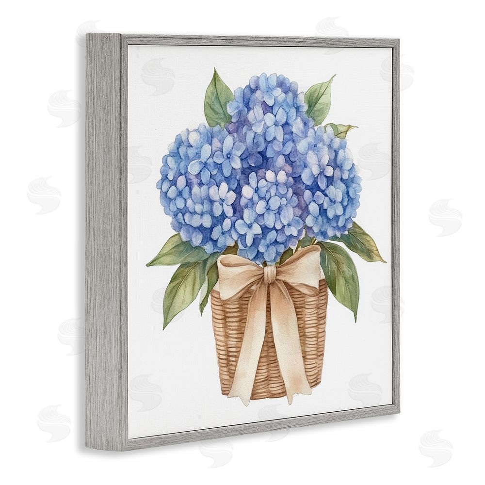 Petal Prints Design Blue Hydrangea Picnic Basket Gray Framed Giclee Wall Art Print