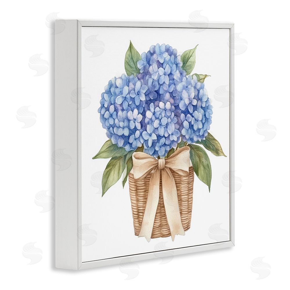 Petal Prints Design Blue Hydrangea Picnic Basket White Framed Giclee Wall Art Print