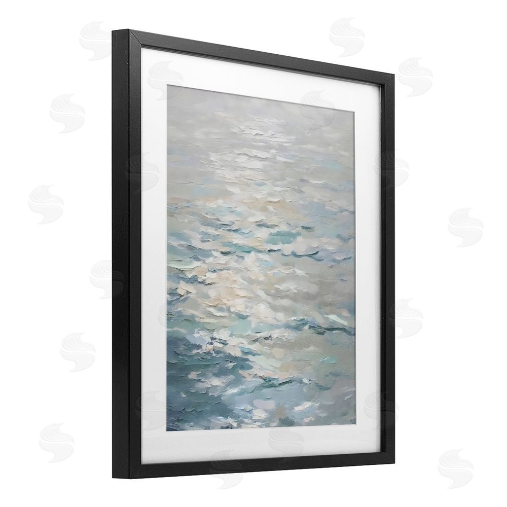 Riley B Shallow Reflections Calm Sea Black Framed Print Under Glass with White Mat Wall Art