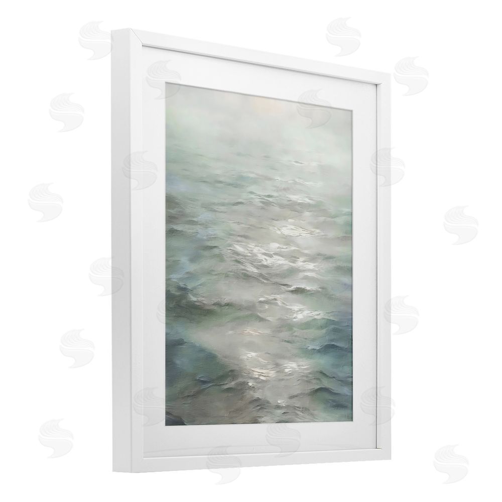 Riley B Shallow Reflections on Sea White Framed Print Under Glass with White Mat Wall Art