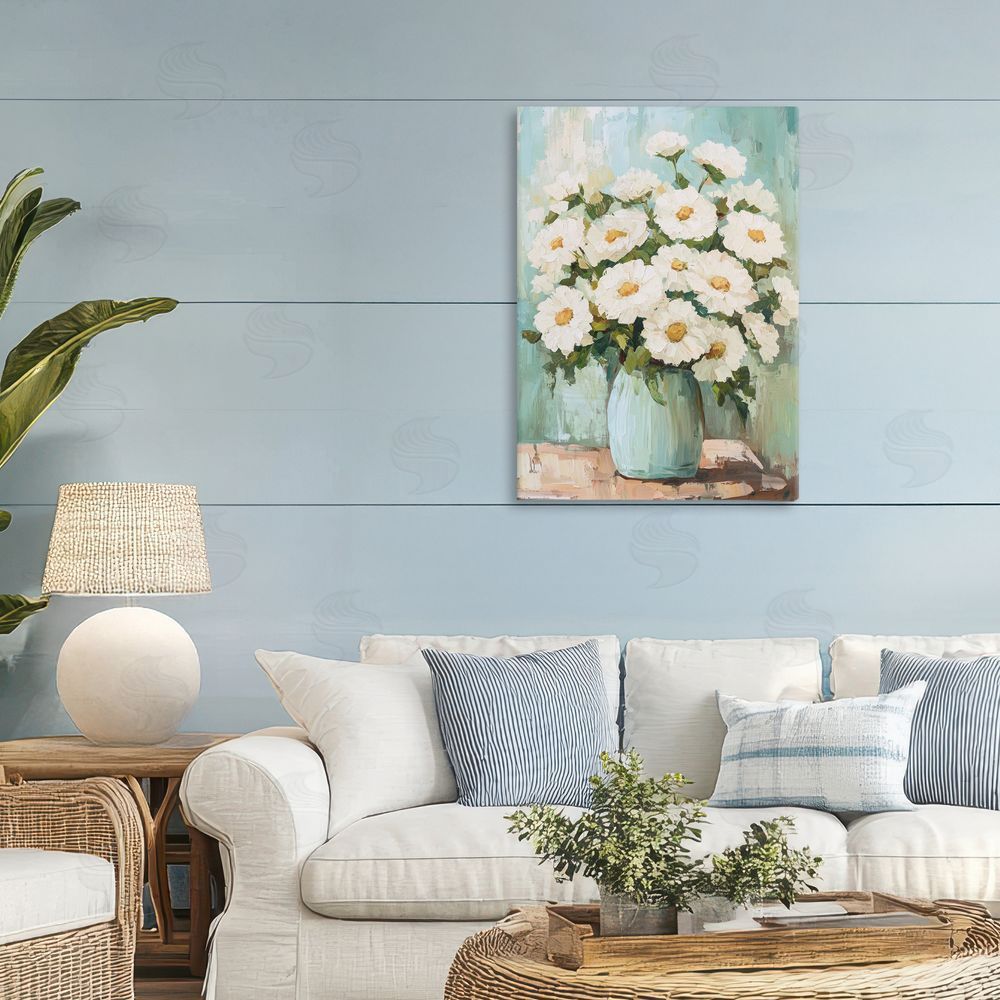 Petal Prints Design Cozy Arrangement of White Blooms Stretched Canvas Wall Art in Room