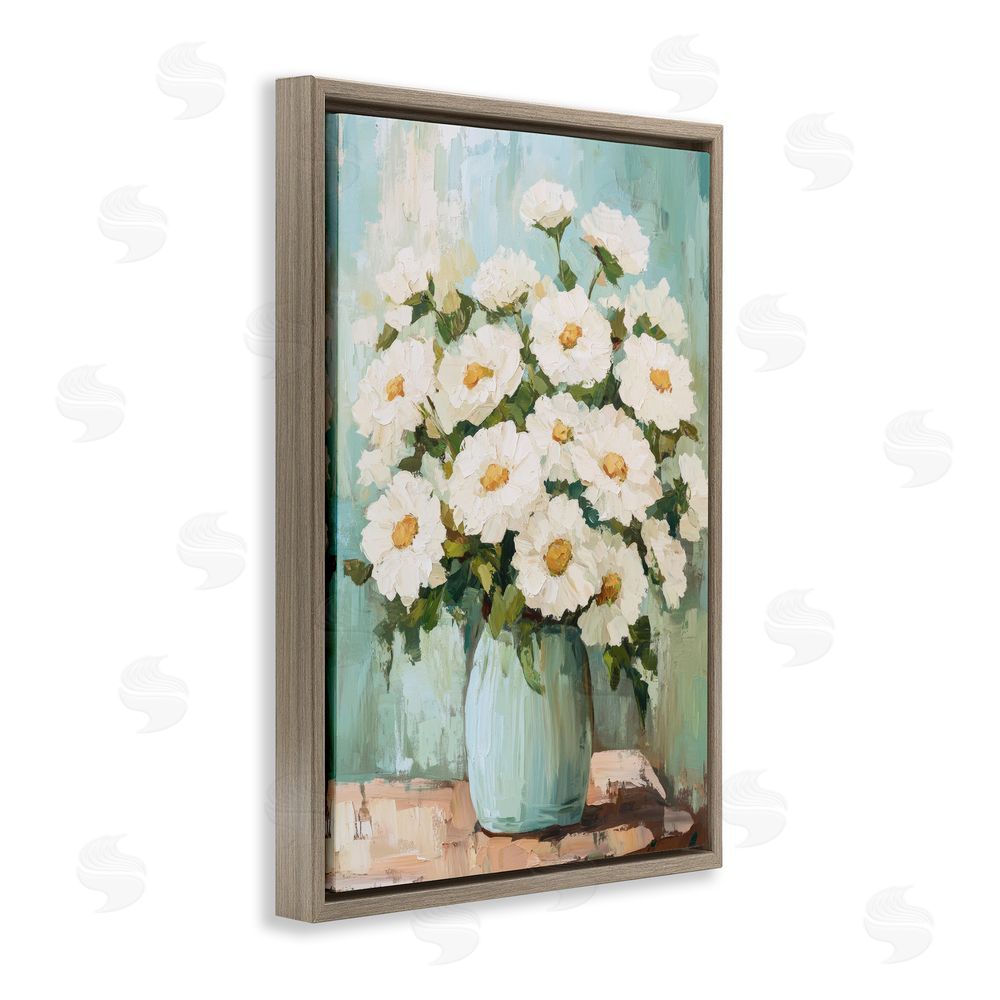 Petal Prints Design Cozy Arrangement of White Blooms Brown Floating Frame Canvas Wall Art Print