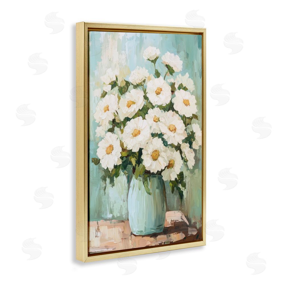 Petal Prints Design Cozy Arrangement of White Blooms Gold Floating Frame Canvas Wall Art Print