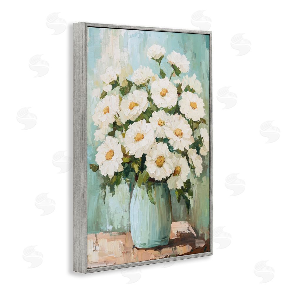 Petal Prints Design Cozy Arrangement of White Blooms Gray Framed Giclee Wall Art Print