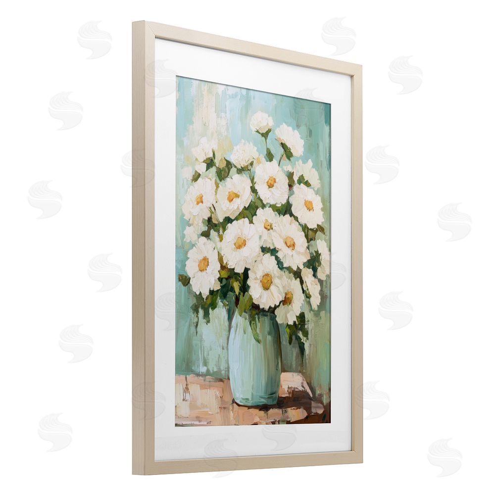 Petal Prints Design Cozy Arrangement of White Blooms Brown Framed Print Under Glass Wall Art