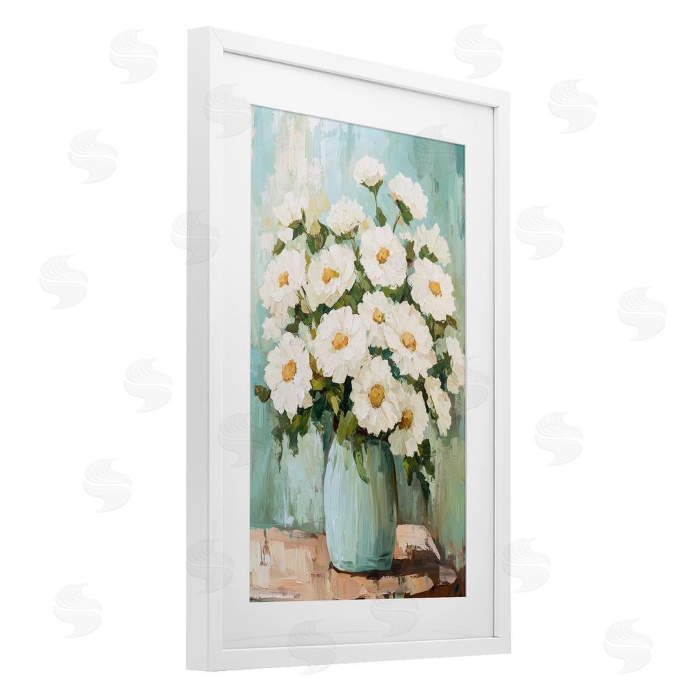 Petal Prints Design Cozy Arrangement of White Blooms White Framed Print Under Glass Wall Art