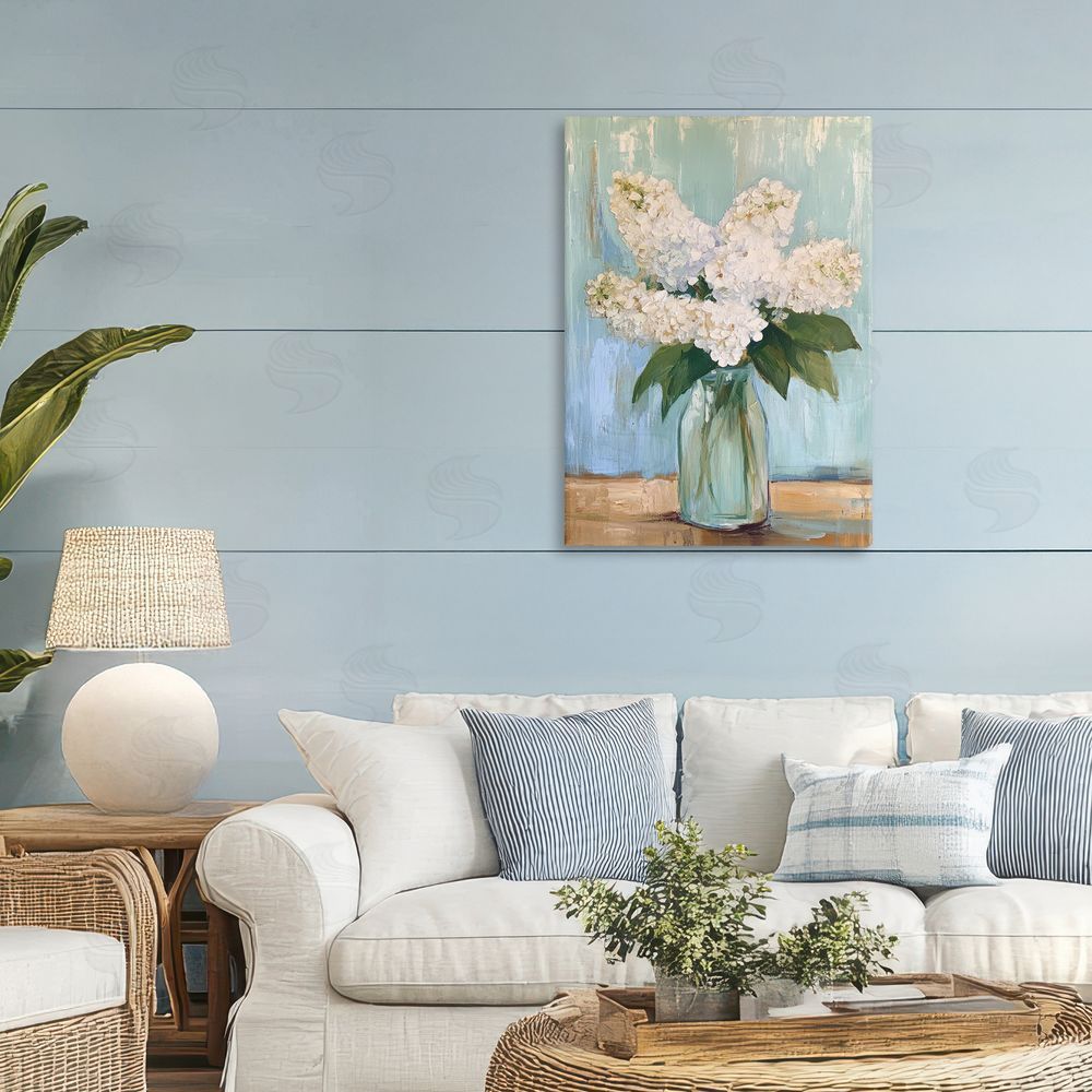 Petal Prints Design Tall Flowers in Glass Vase Stretched Canvas on Wall