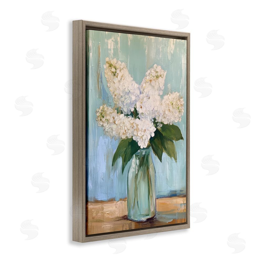 Petal Prints Design Tall Flowers in Glass Vase Brown Floating Framed Canvas Wall Art Print