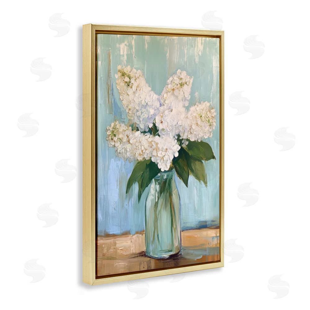 Petal Prints Design Tall Flowers in Glass Vase Gold Floating Framed Canvas Wall Art Print