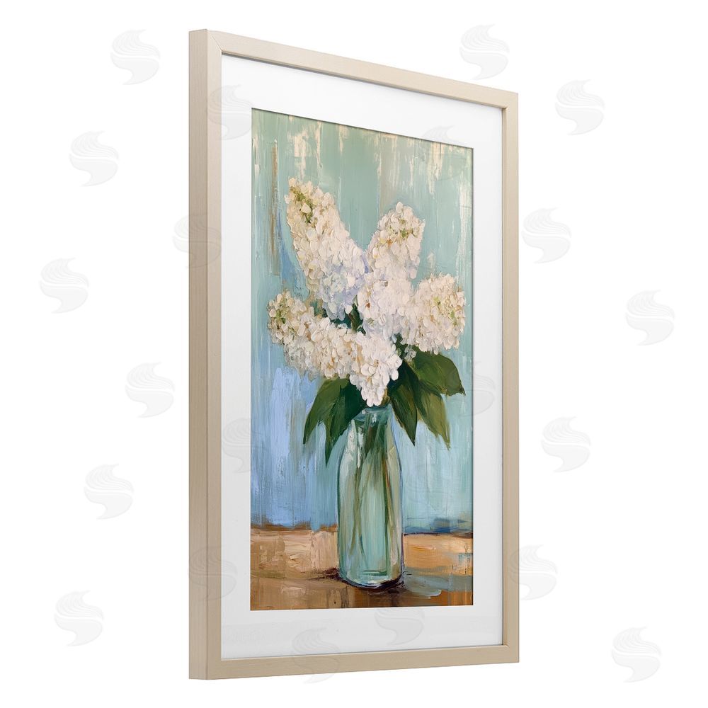 Petal Prints Design Tall Flowers in Glass Vase Brown Framed Print Under Glass with White Mat Wall Art