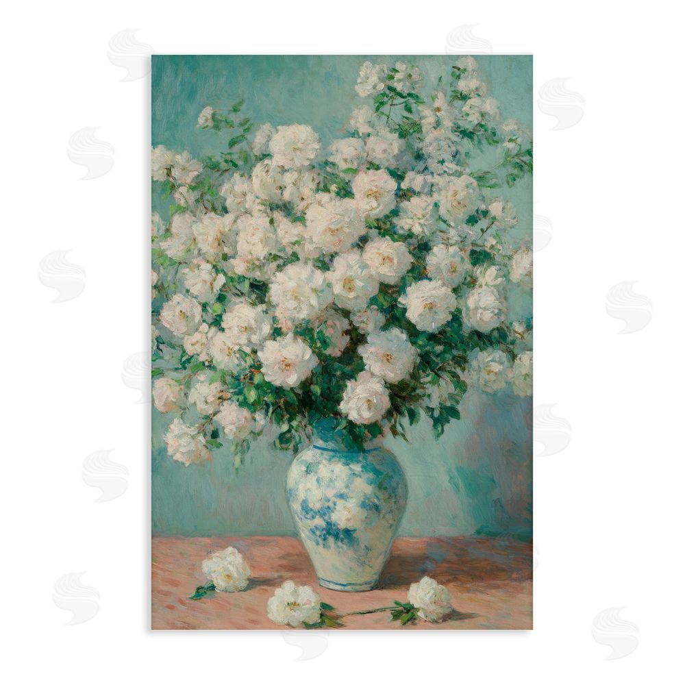 Petal Prints Design Lush Bouquet of White Roses Stretched Canvas Wall Art
