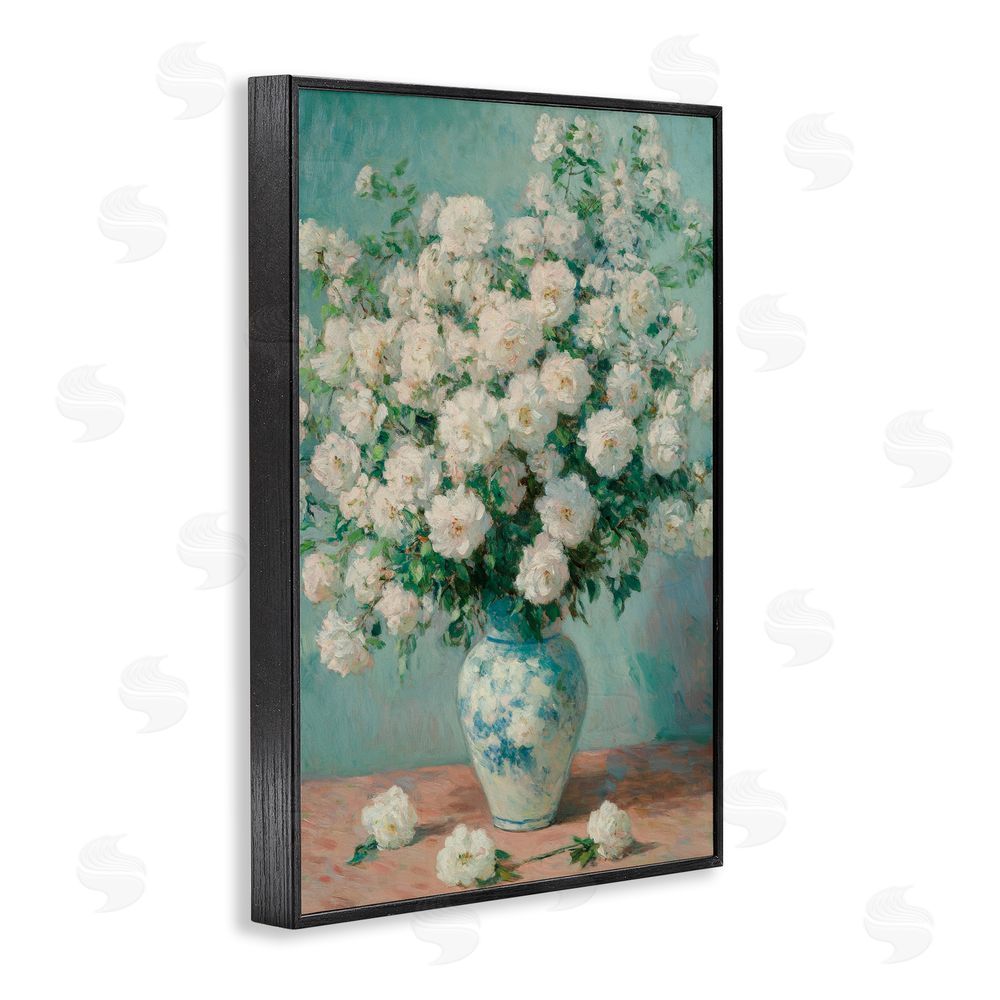 Petal Prints Design Lush Bouquet of White Roses Black Framed Giclee Wall Art